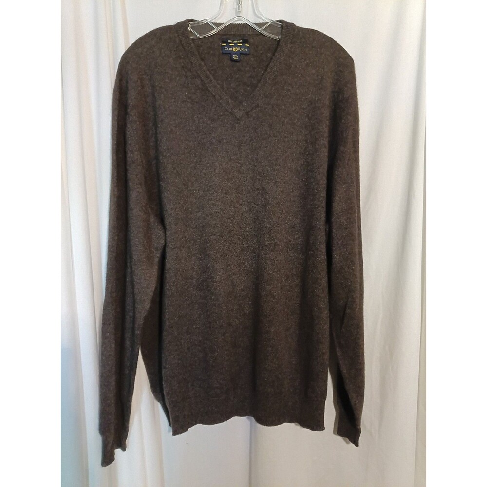 Club Room Men's 100% Cashmere WPL8046 V-Neck Sweater XXL Charcoal Gray Heather